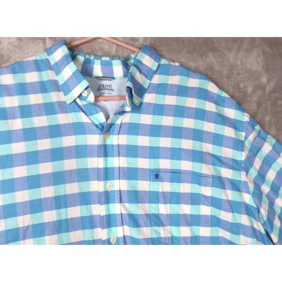 IZOD Saltwater Blue Checkered Hiking Camping Shirt XXL 2XL - Picture 2 of 7